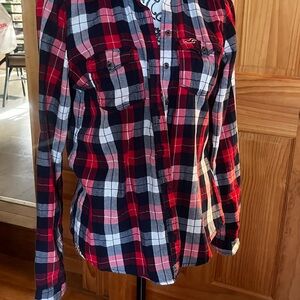 Hollister Red and Navy Plaid Shirt